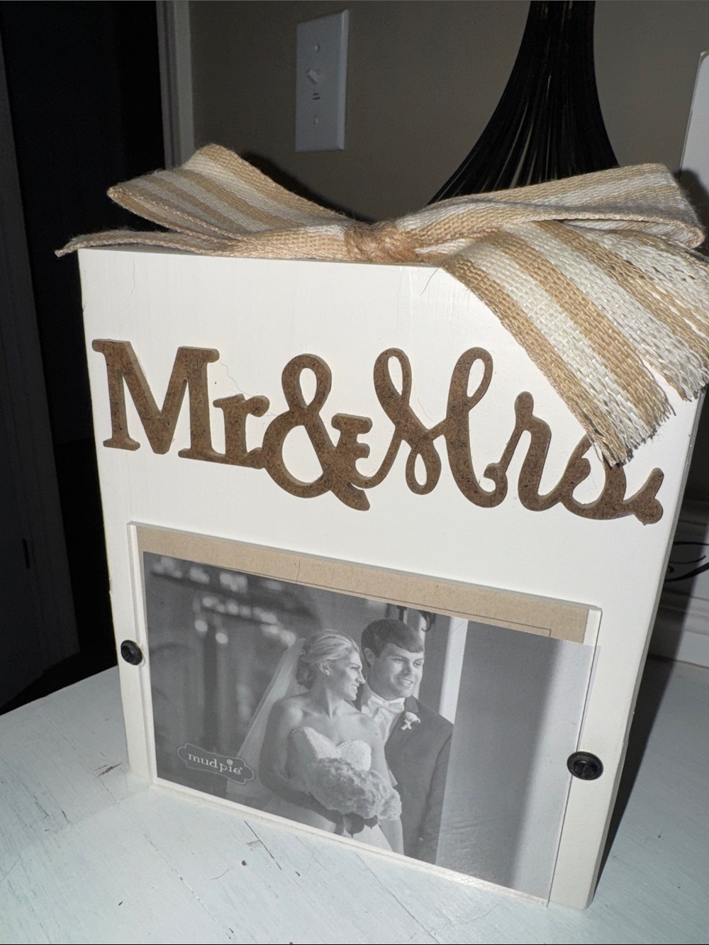 Mud Pie White and Tan Mr & Mrs Ribbon Frame